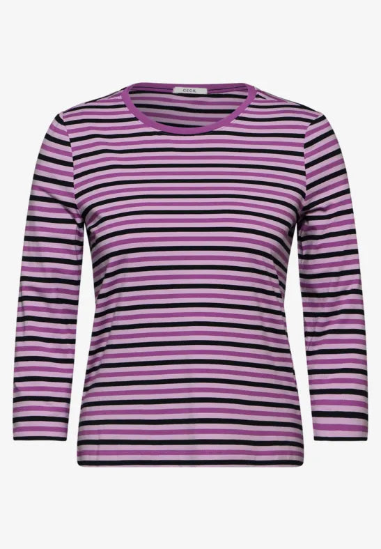 CECIL T-SHIRT 3/4 ÆRME STRIBET