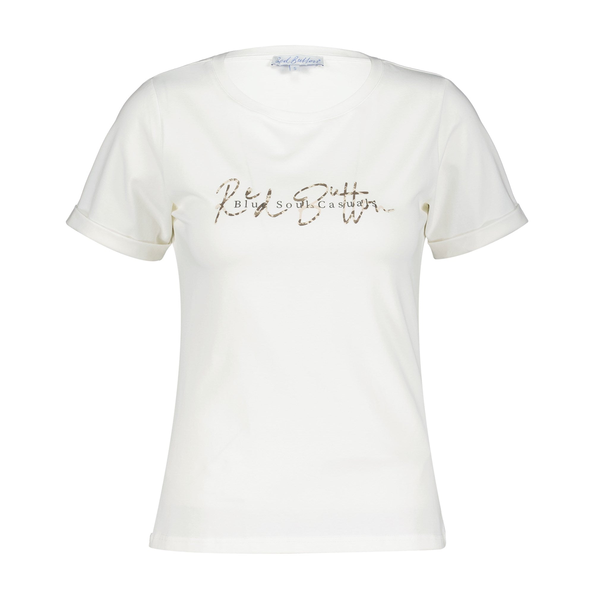 RED BUTTON T-SHIRT MED PRINT