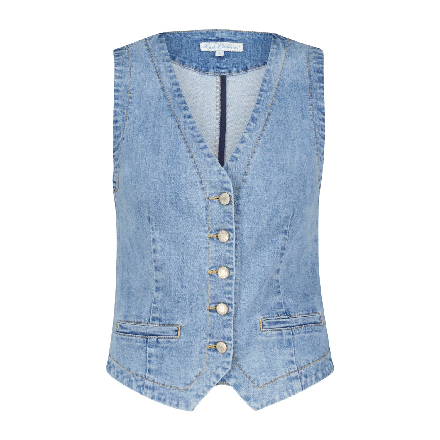 RED BUTTON VEST DENIM